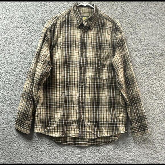 Cabelas Shirt Mens M Brown Cotton Plaid Flannel Button Up Long Sleeve Collared - Picture 1 of 8